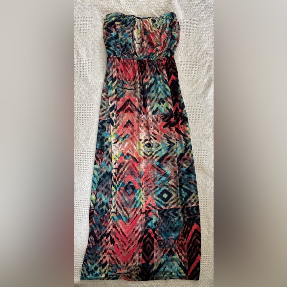 Strapless Maxi Dress Womens Size Small Colorful Stretchy Lightweight Preowned